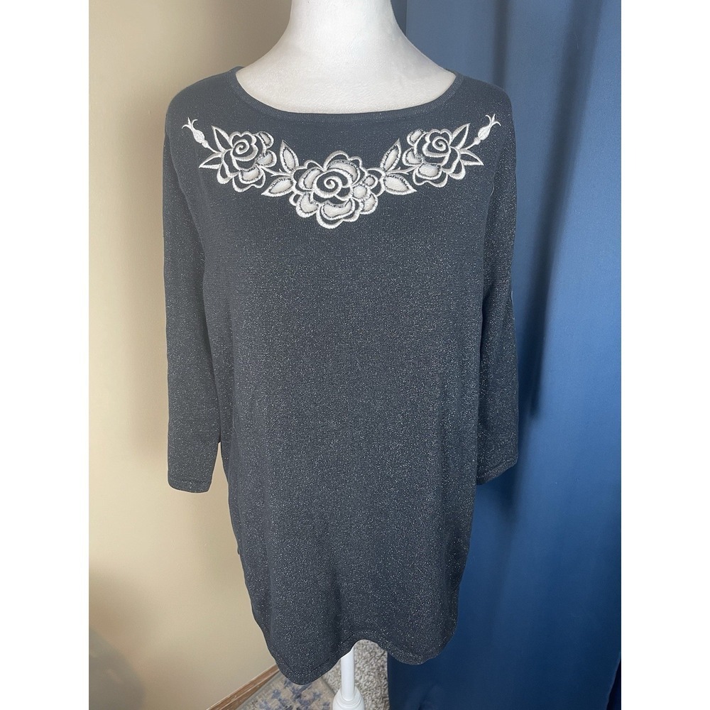 Vintage Bob Mackie Wearable Art Black Metallic Embroidered Top Size 1X